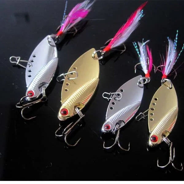 Fishing Lure Spoon Spinner Fly Fish Bait Artificial Lures Feather Jig Zinc Alloy Fat Crank Baits 10g/14g/22g