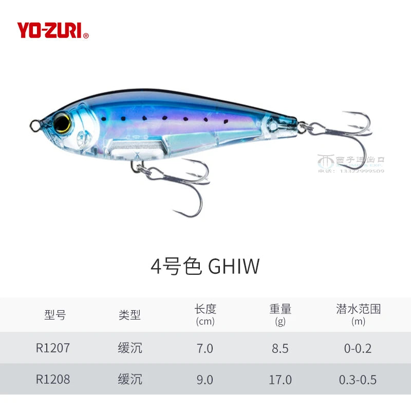 R1207 8.5g 17g YO-ZURI 3D Prism Freshwater Slow Sinking Luya Bait Perch Flipped Mouth Lure