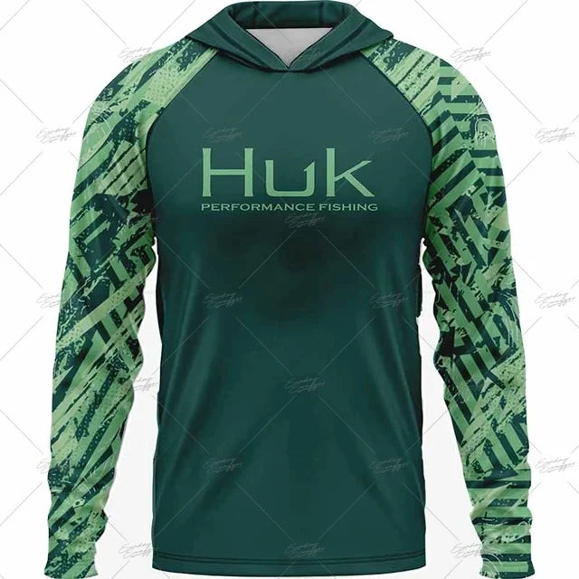HUK Fishing Apparel Long Sleeve Hooded T-shirt Tops Sun Protection Fish Shirt Camisa De Pesca Breathable Hoodie Fishing Clothing