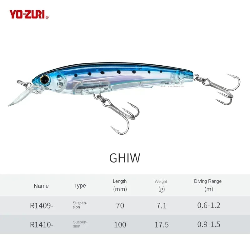 Japan YO-ZURI Minnow 3D Prism Refraction R1409 Bass Cocked Mouth Shallow Water Lure Hard Bait Lure