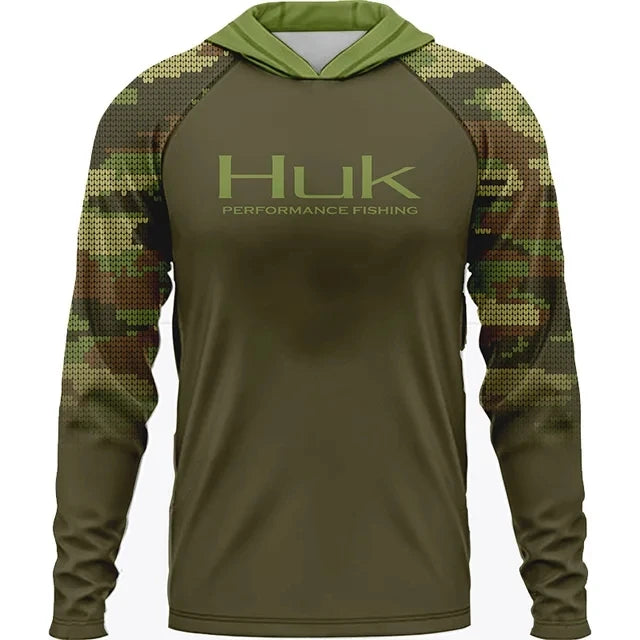 HUK Fishing Apparel Long Sleeve Hooded T-shirt Tops Sun Protection Fish Shirt Camisa De Pesca Breathable Hoodie Fishing Clothing