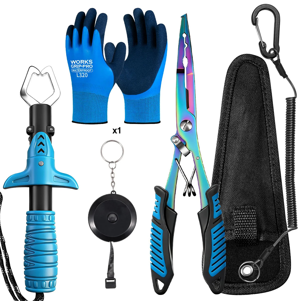 RALERA Complete Fishing Pliers Accessory Set:  Fishing Gloves, Pliers, Fish Grippers,Protect Pliers Sheath,Fish Tape Measure