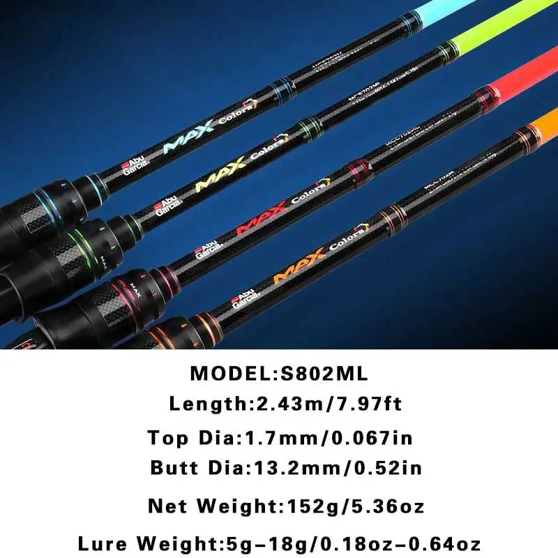 Original Abu garcia Rainbow Fishing Rod 4 colors 2 parts Lure Fishing Rod