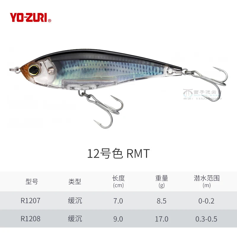R1207 8.5g 17g YO-ZURI 3D Prism Freshwater Slow Sinking Luya Bait Perch Flipped Mouth Lure