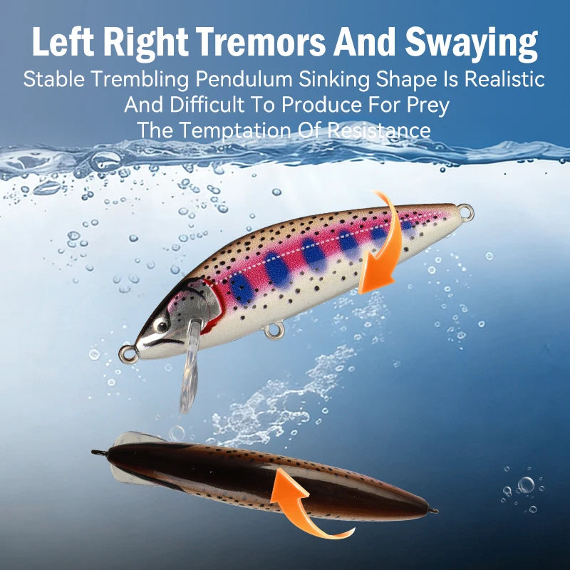 Leydun Suspending Sinking Minnow Fishing Lures 55mm 4.7g 75mm 10.5g Artificial Trout Lure Jerkbait Wobblers Hard Swimbaits