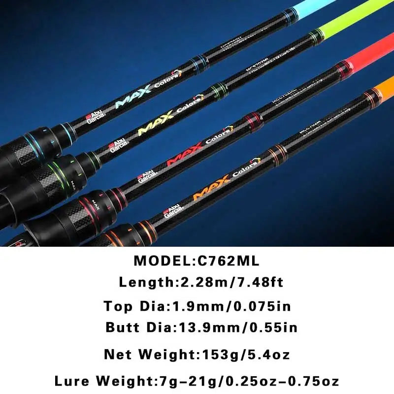 Original Abu garcia Rainbow Fishing Rod 4 colors 2 parts Lure Fishing Rod