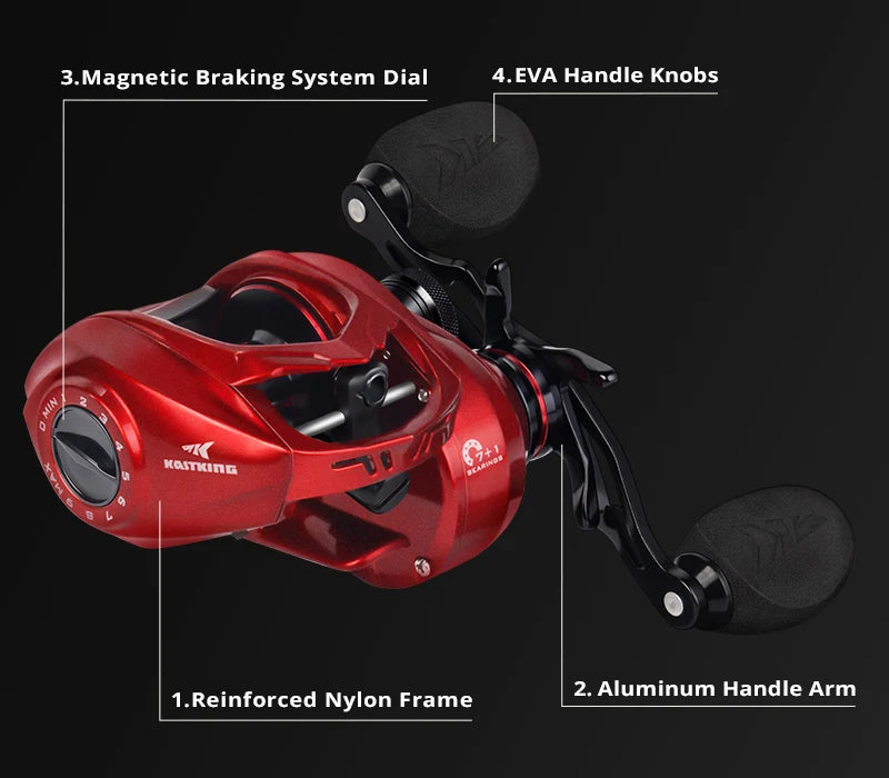 KastKing Spartacus II Red Color Baitcasting Reel 8KG Max Drag 7+1 High Speed Gear Ratio Fishing Coil