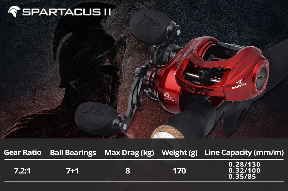KastKing Spartacus II Red Color Baitcasting Reel 8KG Max Drag 7+1 High Speed Gear Ratio Fishing Coil