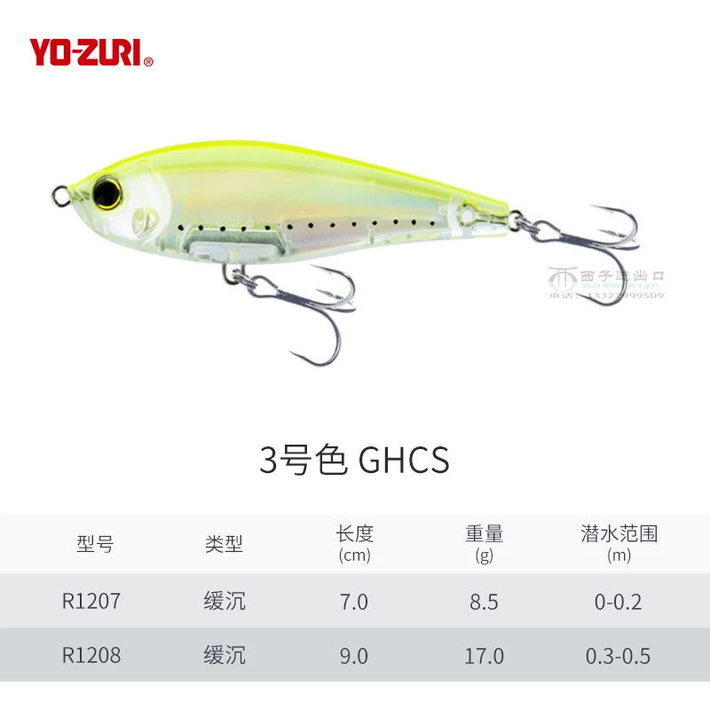 R1207 8.5g 17g YO-ZURI 3D Prism Freshwater Slow Sinking Luya Bait Perch Flipped Mouth Lure