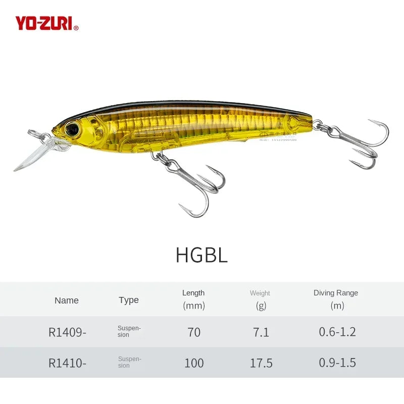 Japan YO-ZURI Minnow 3D Prism Refraction R1409 Bass Cocked Mouth Shallow Water Lure Hard Bait Lure