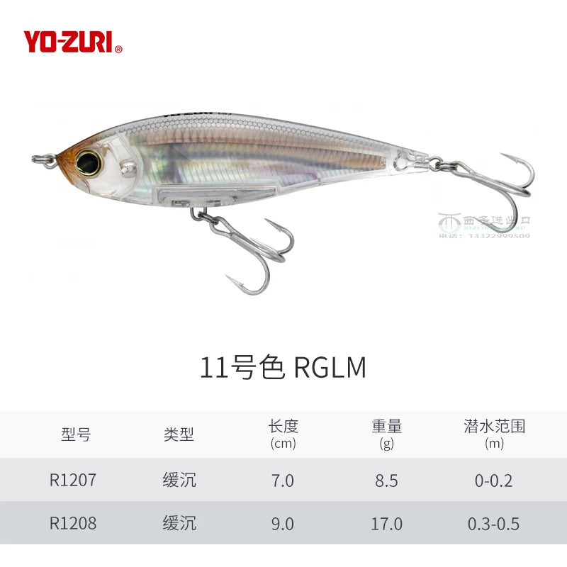 R1207 8.5g 17g YO-ZURI 3D Prism Freshwater Slow Sinking Luya Bait Perch Flipped Mouth Lure