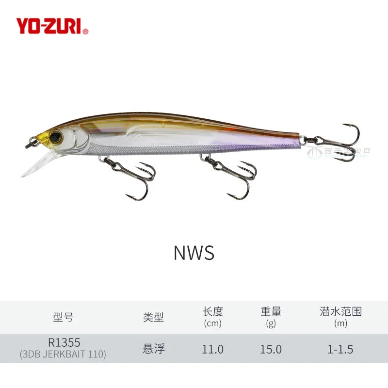 Japan YO-ZURI 3DB Prism R1355 Floating Minnow Cocked Bass Lure Iron Plate Hard Bait
