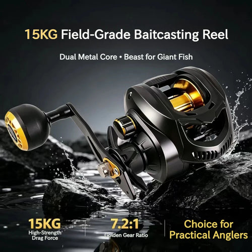 7.2:1 Heavy Duty Baitcasting Reel 15kg Max Drag 18+1BB Deep Spool Seawater Freshwater Boat Fishing Trolling Reel Left/Right Hand