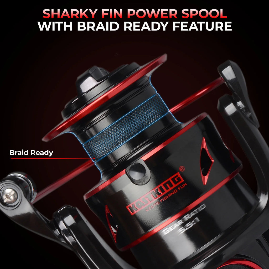 KastKing Sharky Baitfeeder III Spinning Fishing Reel Shielded Stainless Steel BB Carbon Fiber Drag for Live Liner Bait Action