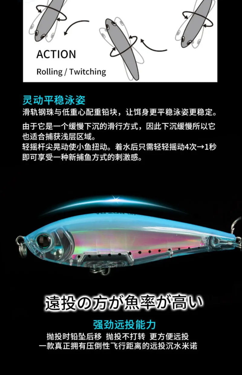 R1207 8.5g 17g YO-ZURI 3D Prism Freshwater Slow Sinking Luya Bait Perch Flipped Mouth Lure