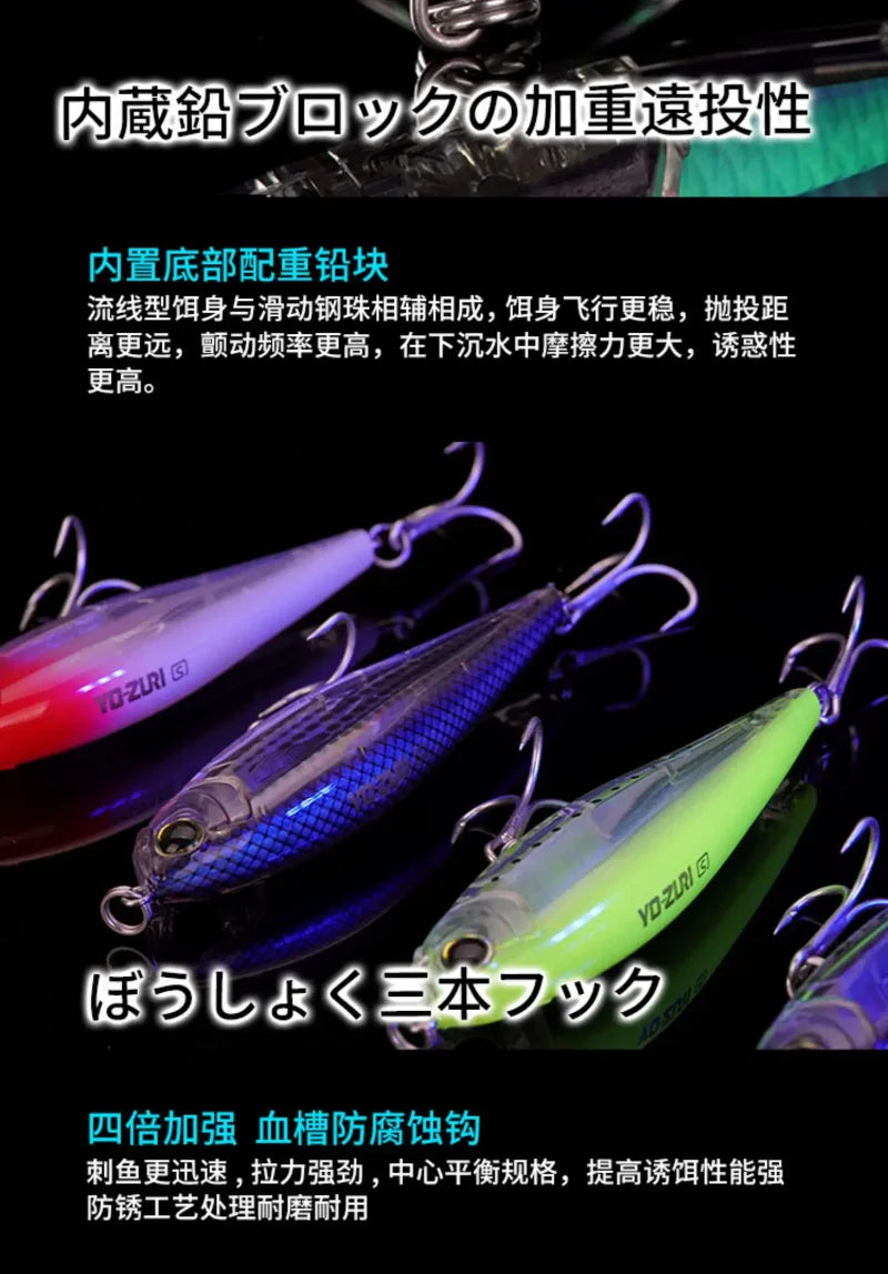 R1207 8.5g 17g YO-ZURI 3D Prism Freshwater Slow Sinking Luya Bait Perch Flipped Mouth Lure