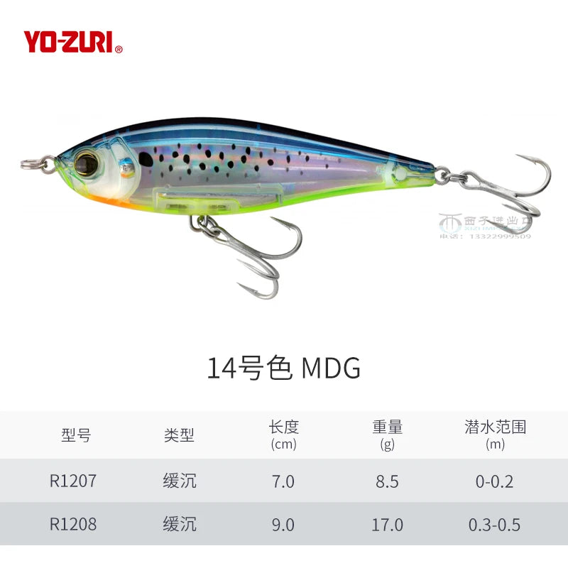 R1207 8.5g 17g YO-ZURI 3D Prism Freshwater Slow Sinking Luya Bait Perch Flipped Mouth Lure