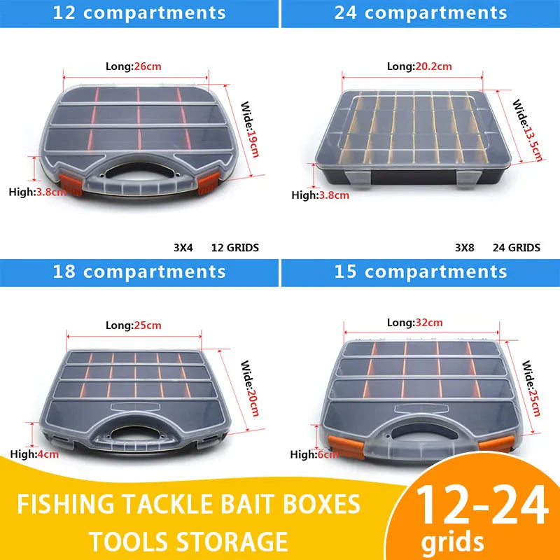 Fishing Tackle Bait Boxes Plastic Storage Organizer with Removable Dividers Container Utility Fishing Lures Trays Tool Screw Box