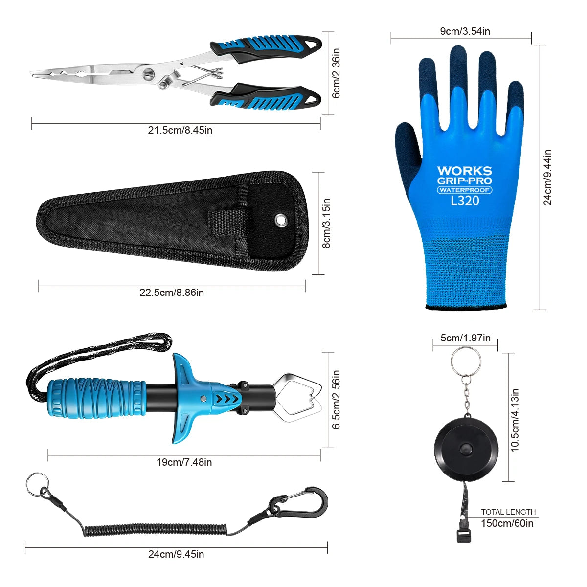 RALERA Complete Fishing Pliers Accessory Set:  Fishing Gloves, Pliers, Fish Grippers,Protect Pliers Sheath,Fish Tape Measure