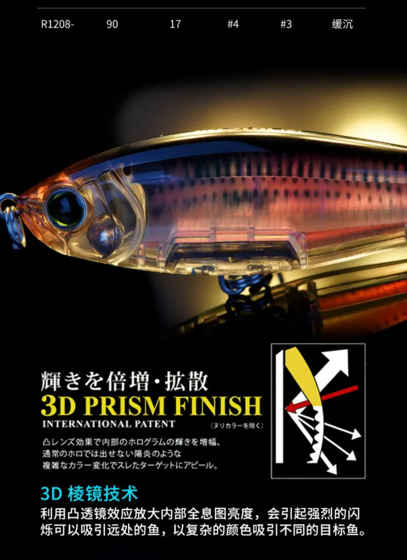 R1207 8.5g 17g YO-ZURI 3D Prism Freshwater Slow Sinking Luya Bait Perch Flipped Mouth Lure