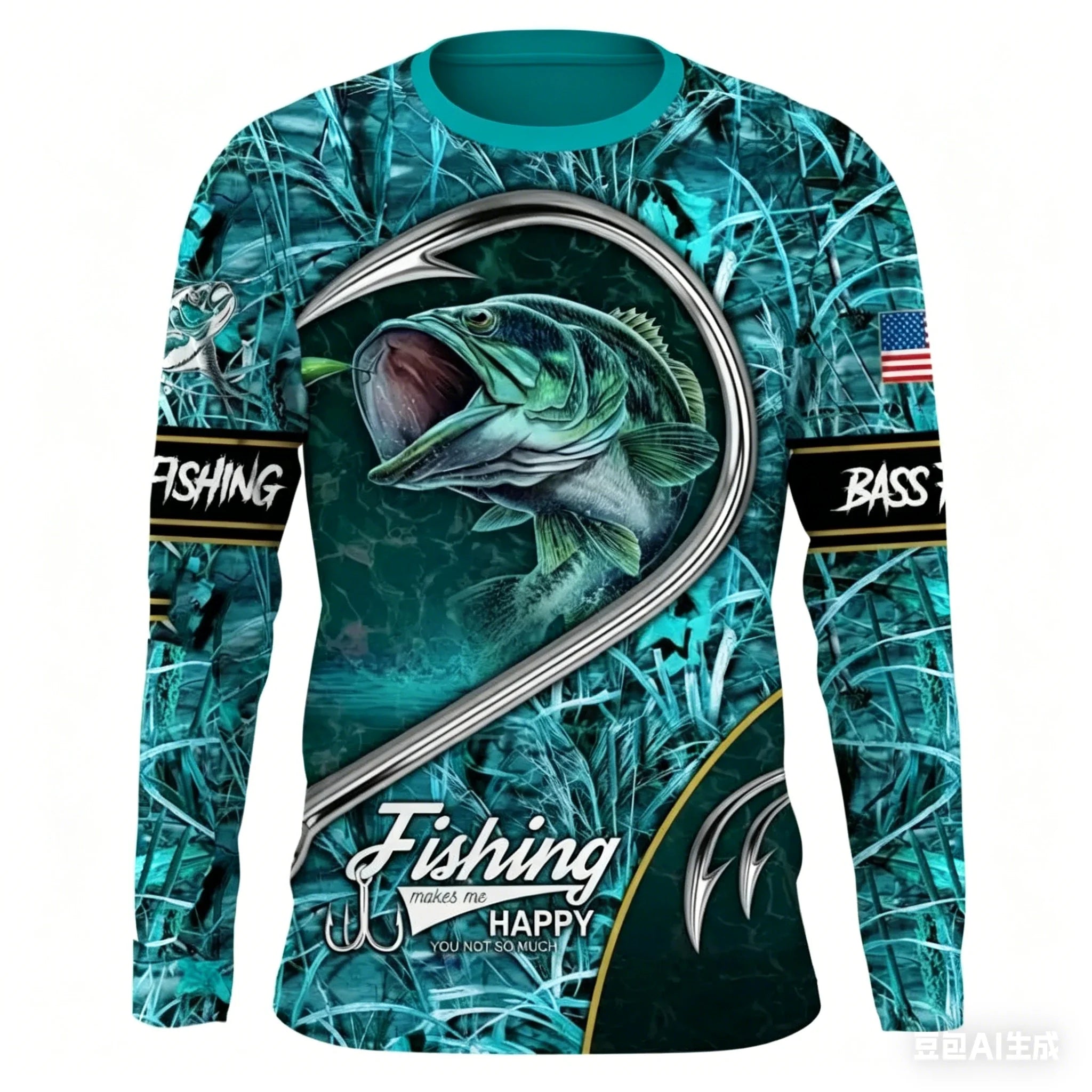 Fishing T Shirt for Men Summer Outdoor Fishing Apparel Sun Protective Long Sleeve 3D Printed Casual Tee UV Resistant Quick Dry