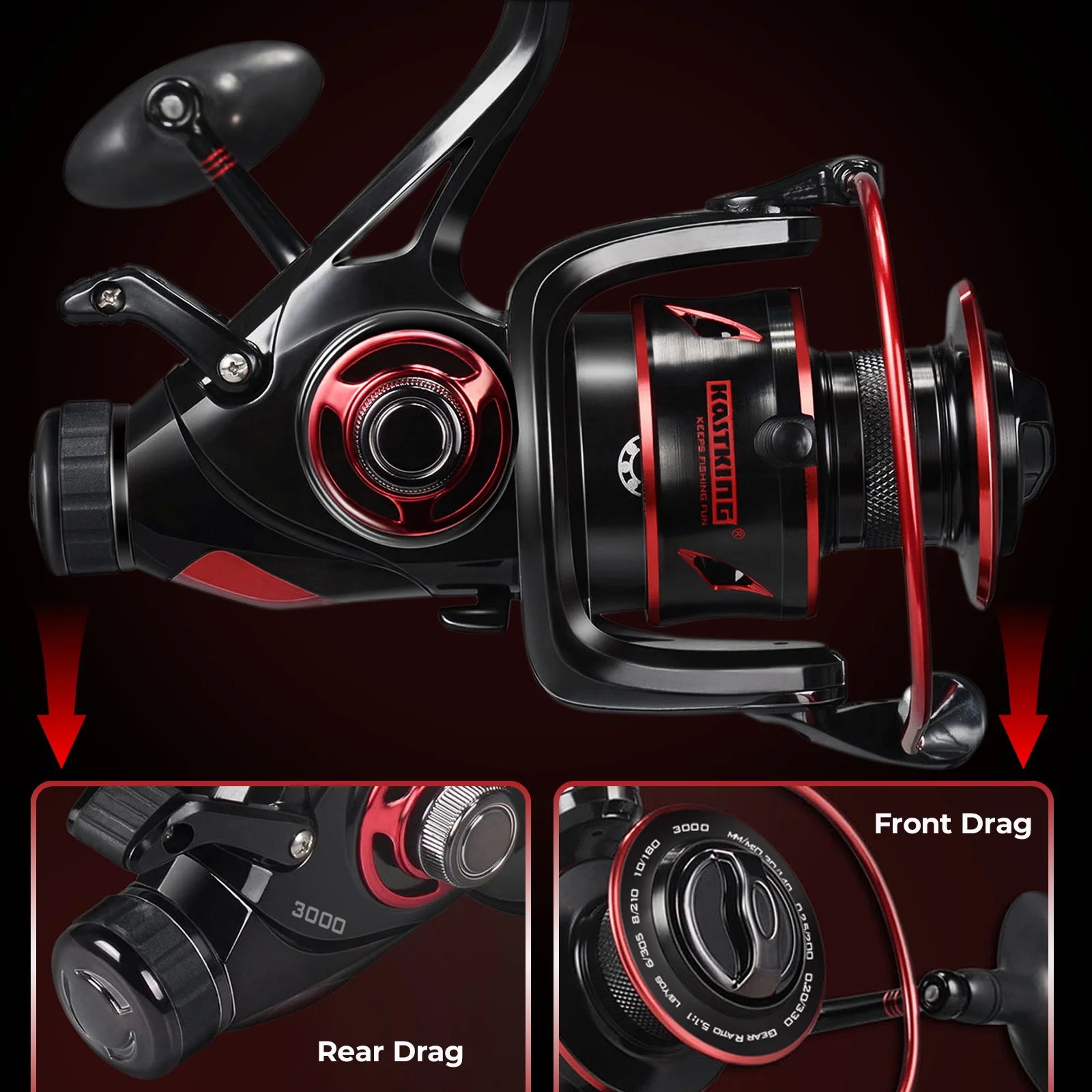 KastKing Sharky Baitfeeder III Spinning Fishing Reel Shielded Stainless Steel BB Carbon Fiber Drag for Live Liner Bait Action