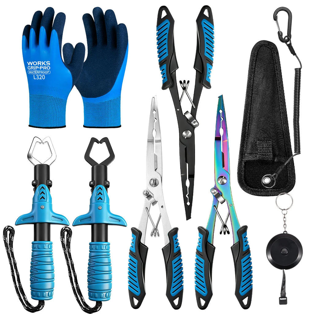 RALERA Complete Fishing Pliers Accessory Set:  Fishing Gloves, Pliers, Fish Grippers,Protect Pliers Sheath,Fish Tape Measure