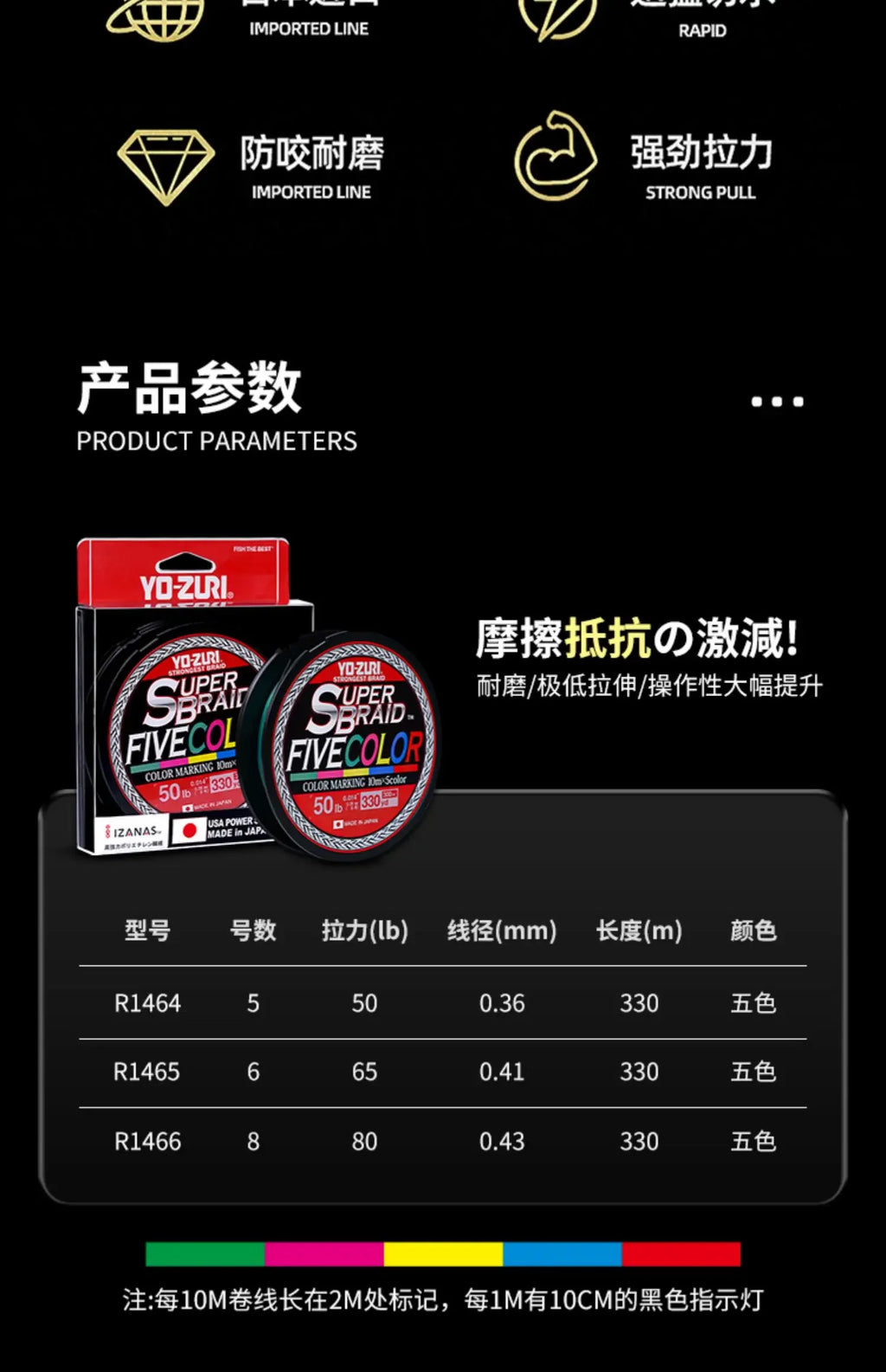 YO-ZURI PE Fishing Line Wear-resistant Anti-bite Luya Leading Main Line Sub-line Strong Tensile Force
