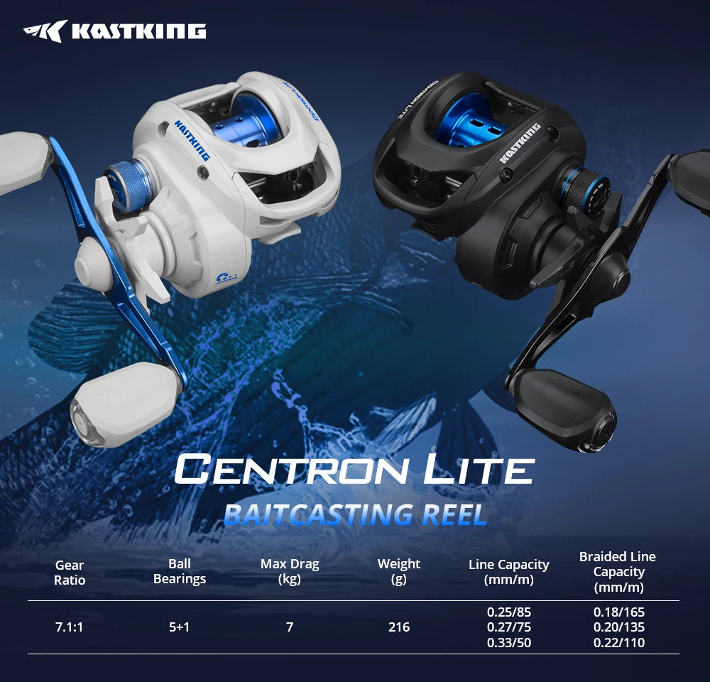 KastKing Centron Lite Baitcasting Reel Glass Fiber Infused Nylon Frame  7KG Max Drag 7.1:1 High-Speed Gear Ratio Fishing Reel