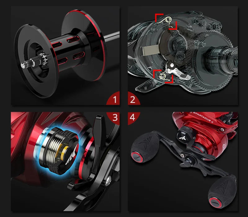 KastKing Spartacus II Red Color Baitcasting Reel 8KG Max Drag 7+1 High Speed Gear Ratio Fishing Coil