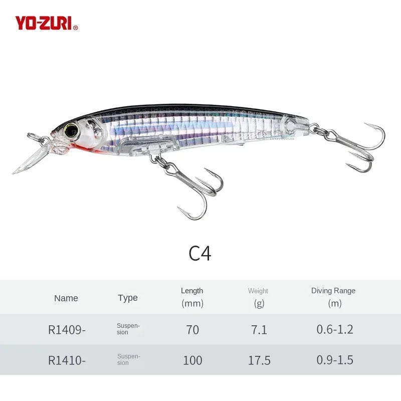 Japan YO-ZURI Minnow 3D Prism Refraction R1409 Bass Cocked Mouth Shallow Water Lure Hard Bait Lure