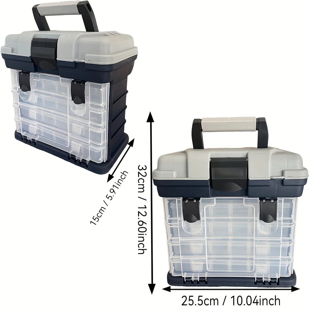 A portable fishing tackle box, a four-layer bait box, a grey fishing accessory storage box, a plastic fishing box (blank fish bo