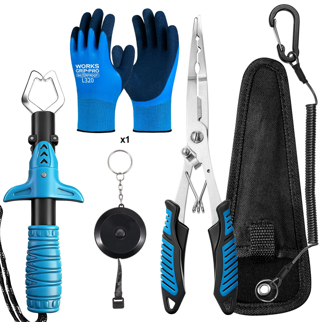 RALERA Complete Fishing Pliers Accessory Set:  Fishing Gloves, Pliers, Fish Grippers,Protect Pliers Sheath,Fish Tape Measure
