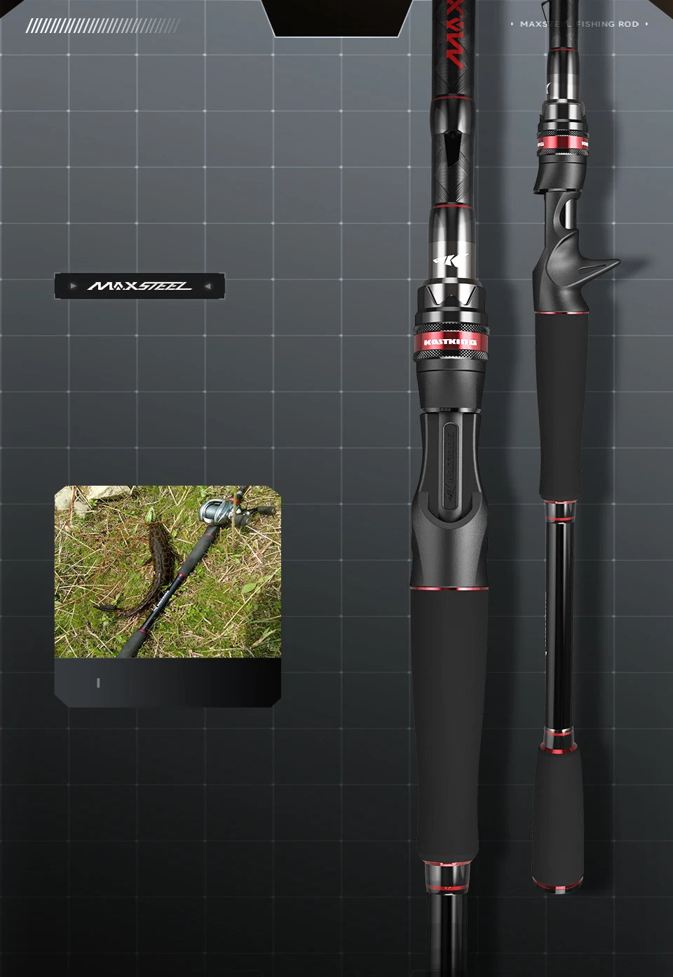 KastKing Max Steel Rod Carbon Spinning Casting Fishing Rod with 1.80m 2.13m 2.28m 2.4m Baitcasting Rod for Bass Pike Fishing