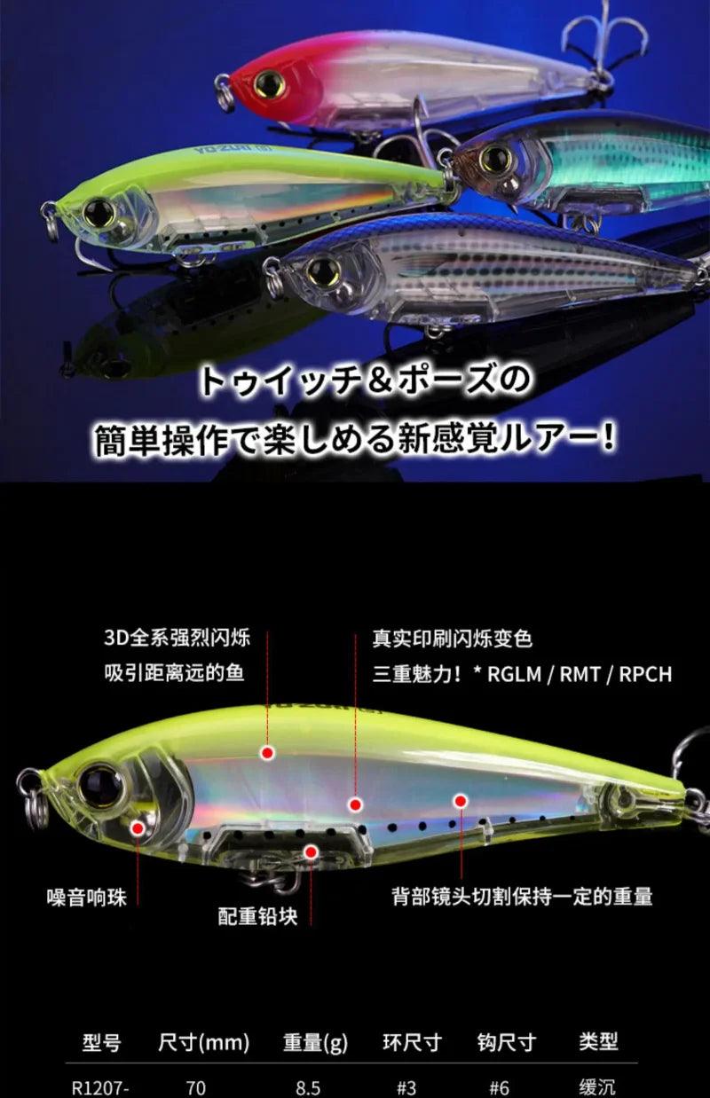 R1207 8.5g 17g YO-ZURI 3D Prism Freshwater Slow Sinking Luya Bait Perch Flipped Mouth Lure
