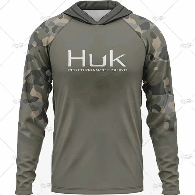 HUK Fishing Apparel Long Sleeve Hooded T-shirt Tops Sun Protection Fish Shirt Camisa De Pesca Breathable Hoodie Fishing Clothing