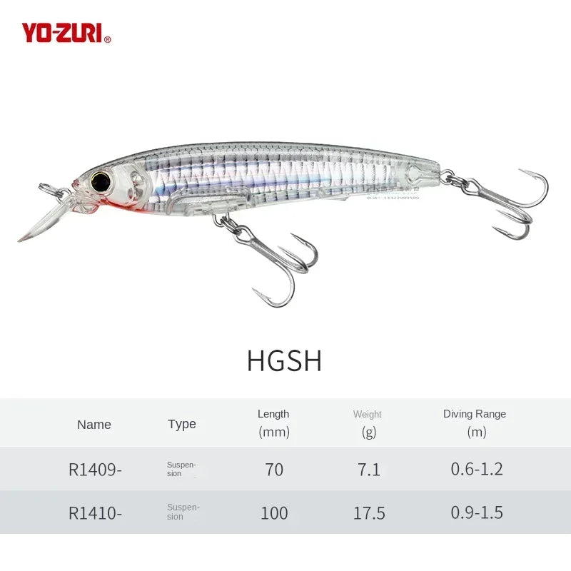 Japan YO-ZURI Minnow 3D Prism Refraction R1409 Bass Cocked Mouth Shallow Water Lure Hard Bait Lure