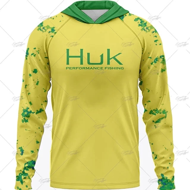 HUK Fishing Apparel Long Sleeve Hooded T-shirt Tops Sun Protection Fish Shirt Camisa De Pesca Breathable Hoodie Fishing Clothing