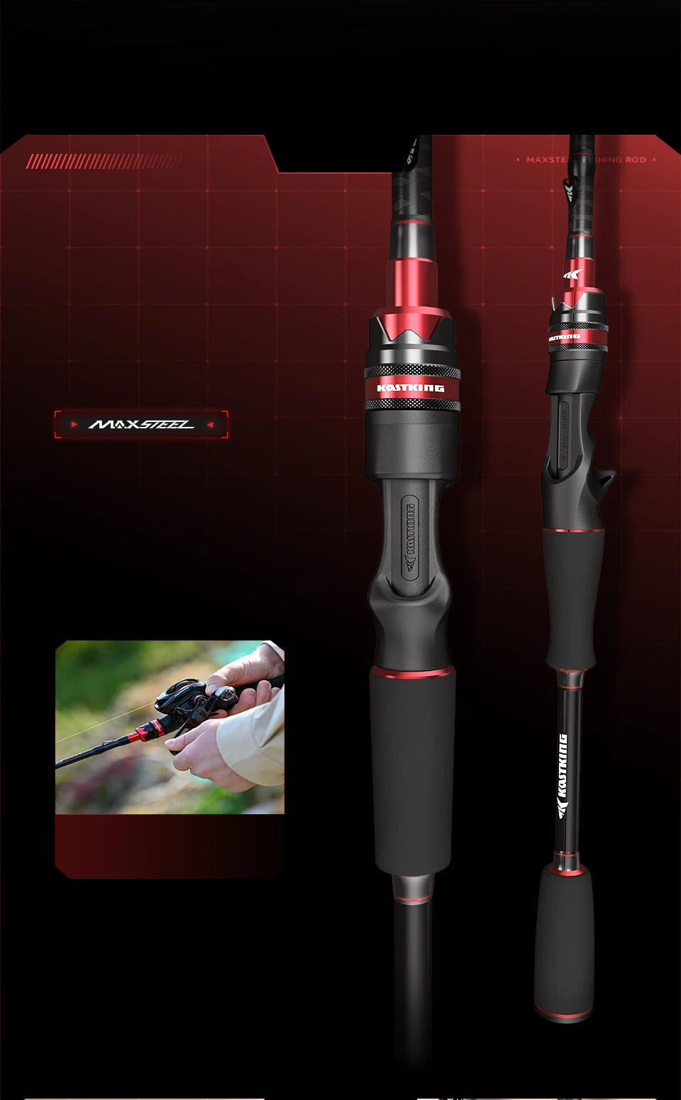 KastKing Max Steel Rod Carbon Spinning Casting Fishing Rod with 1.80m 2.13m 2.28m 2.4m Baitcasting Rod for Bass Pike Fishing