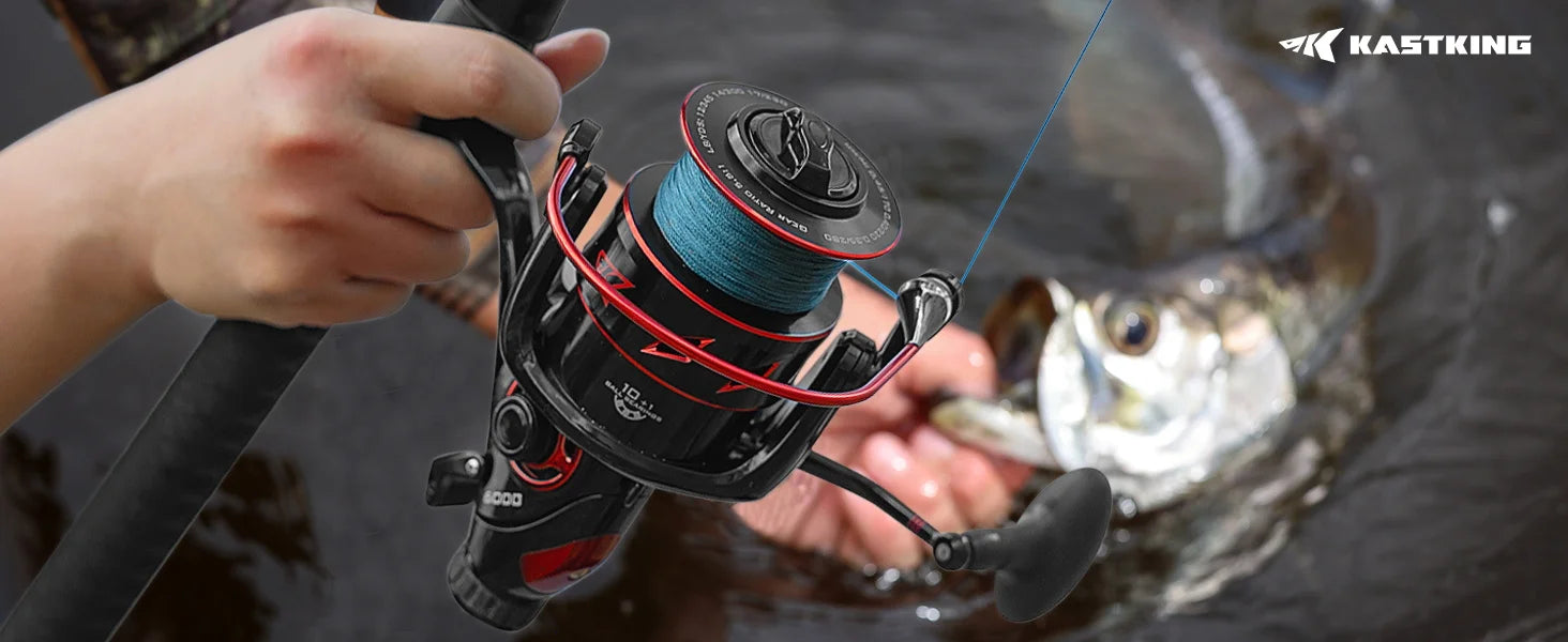 KastKing Sharky Baitfeeder III Spinning Fishing Reel Shielded Stainless Steel BB Carbon Fiber Drag for Live Liner Bait Action